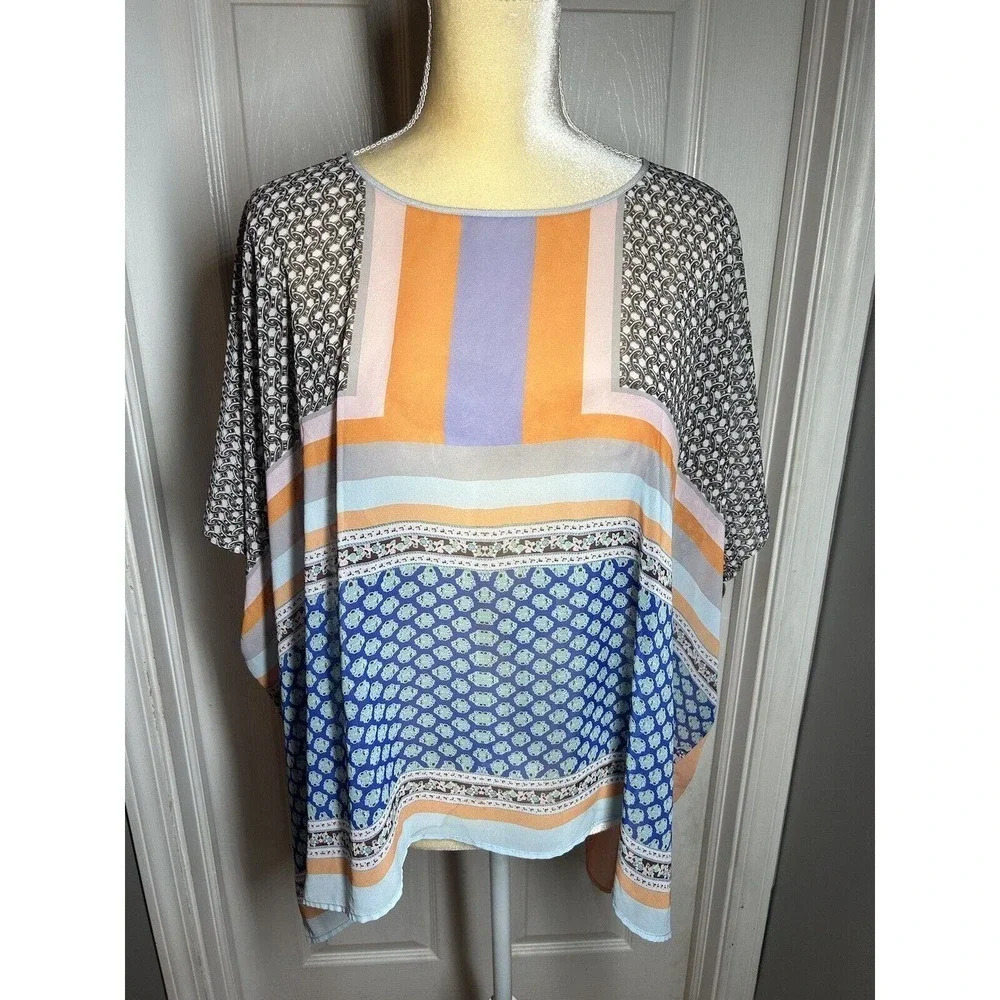 Clover Canyon Womens Top Size S Peach Boat Neck Kimono Sleeve Flowy Tunic Blouse